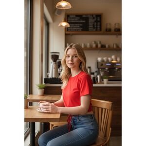 IVL Collective Women Open Back Top Fiery Coral Red Short Sleeve Crop Med